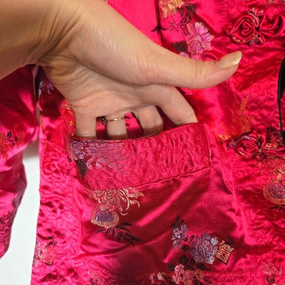 Peony Brand Asian Shanhai China Silk Reversible Black Floral Jacket Small - Picture 2 of 7